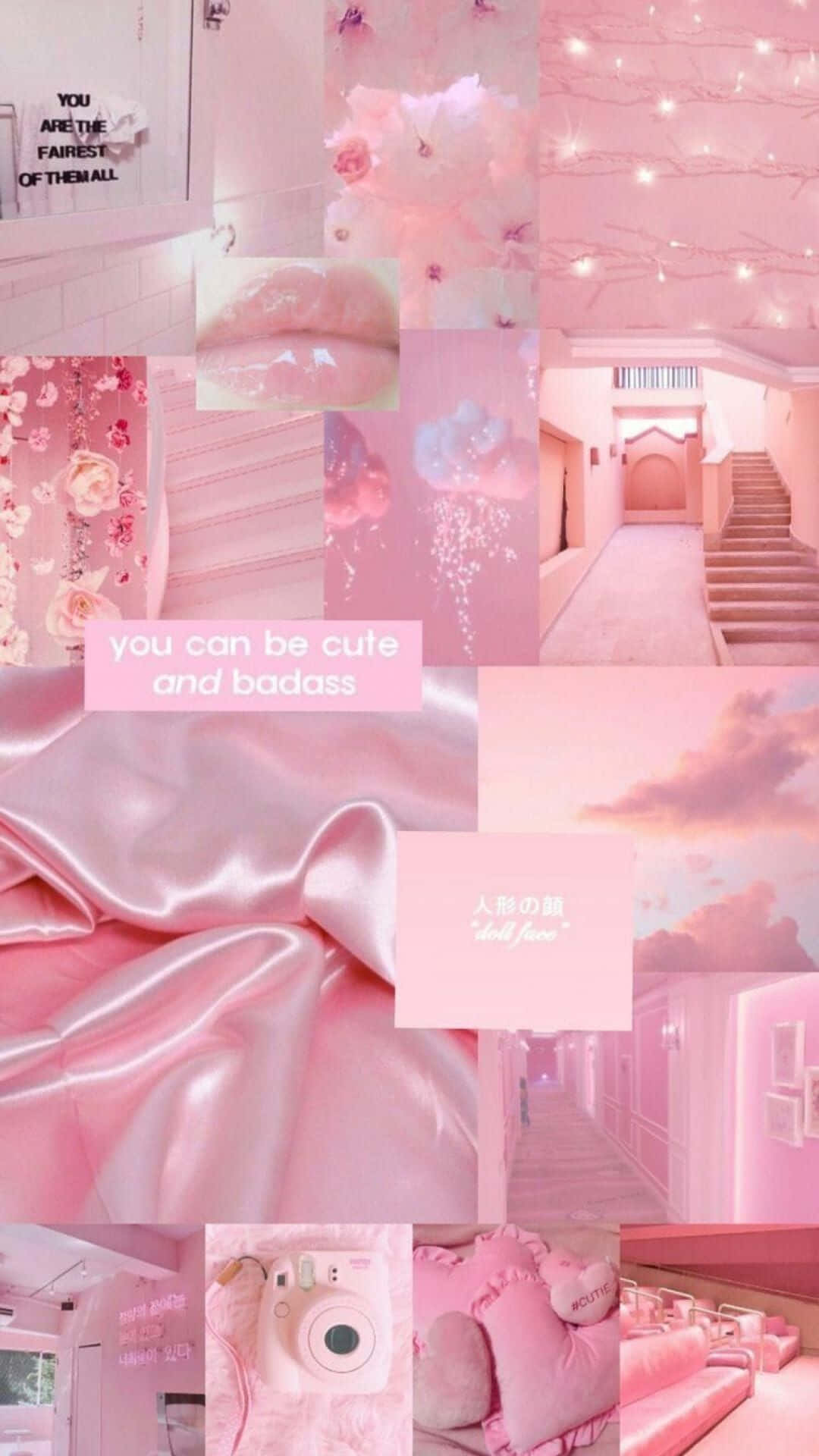 Pink Aesthetic Collage Camera And Pillows Background