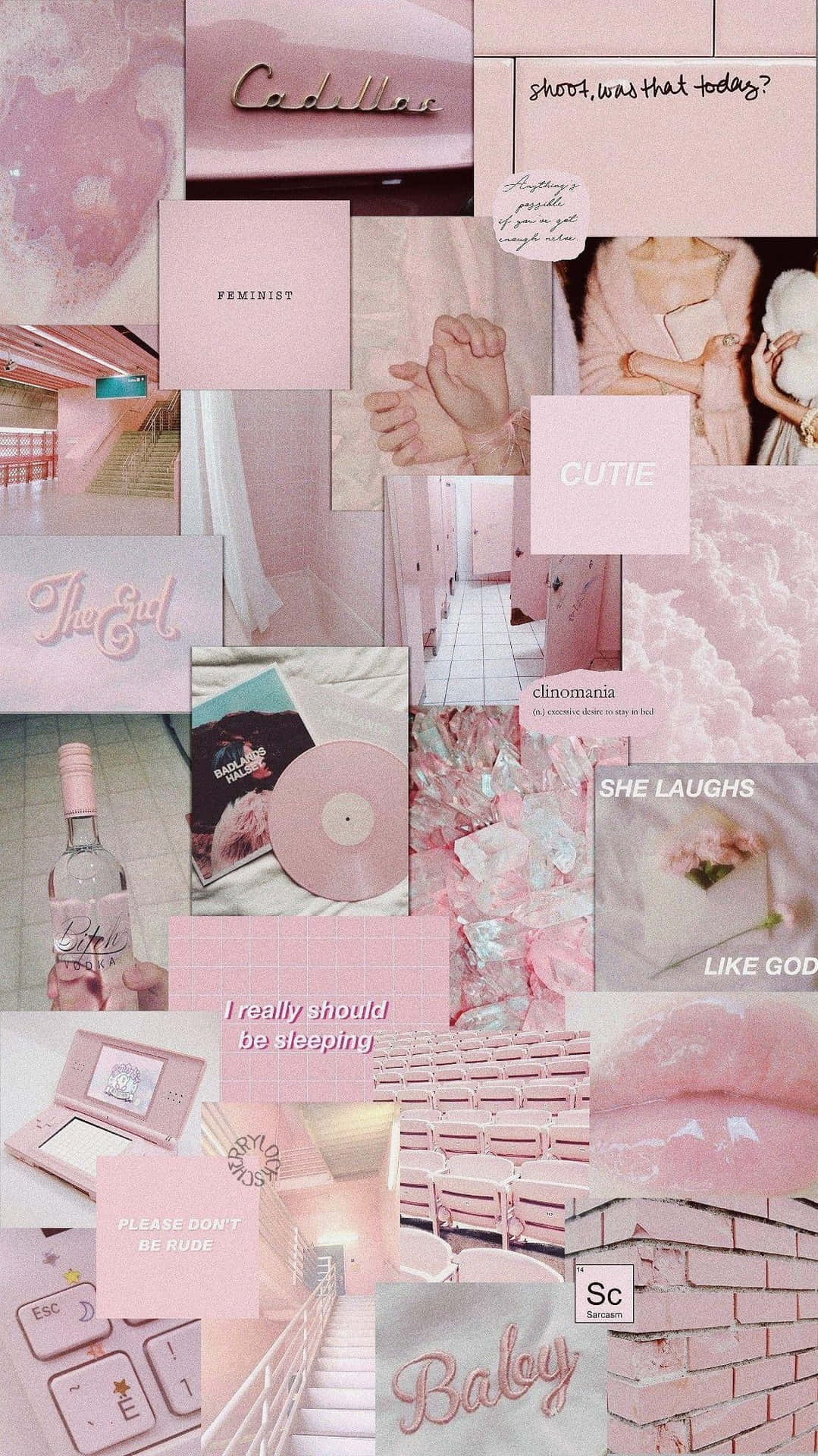 Pink Aesthetic Collage Bottle And Keyboard Background