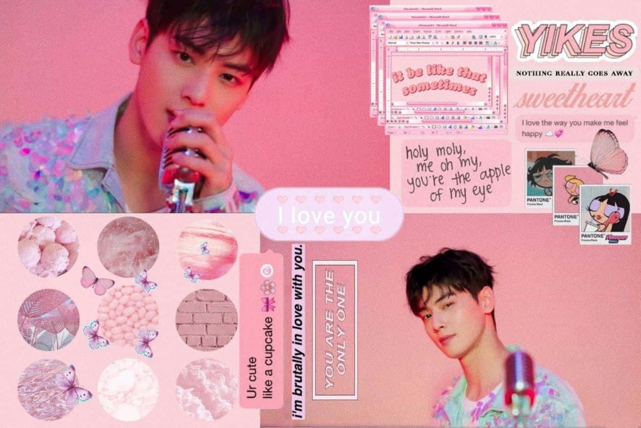 Pink Aesthetic Collagewith Quotesand Young Man Wallpaper