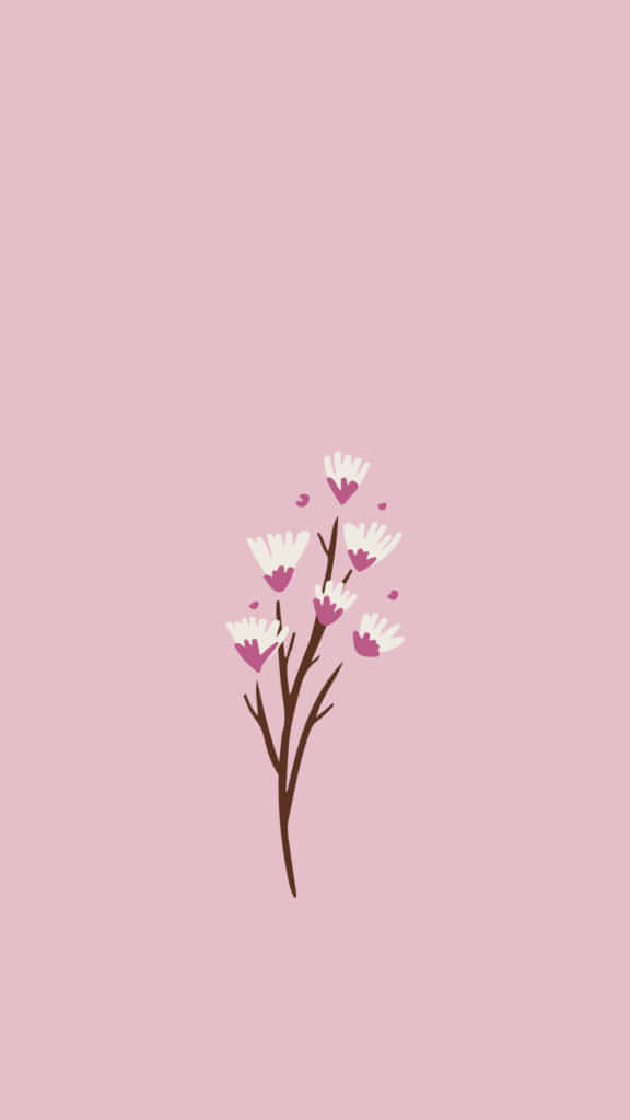Pink Aesthetic Floral Illustration Wallpaper