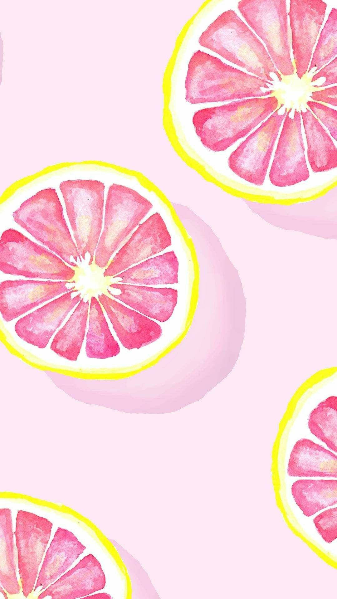 Ilustracióndigital De Toronjas Rosadas Con Estética Elegante. Fondo de pantalla
