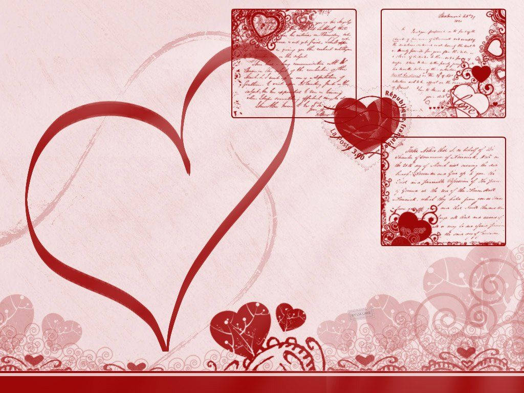 Rosaästhetische Herzen Und Buchstaben Für Den Computer Wallpaper