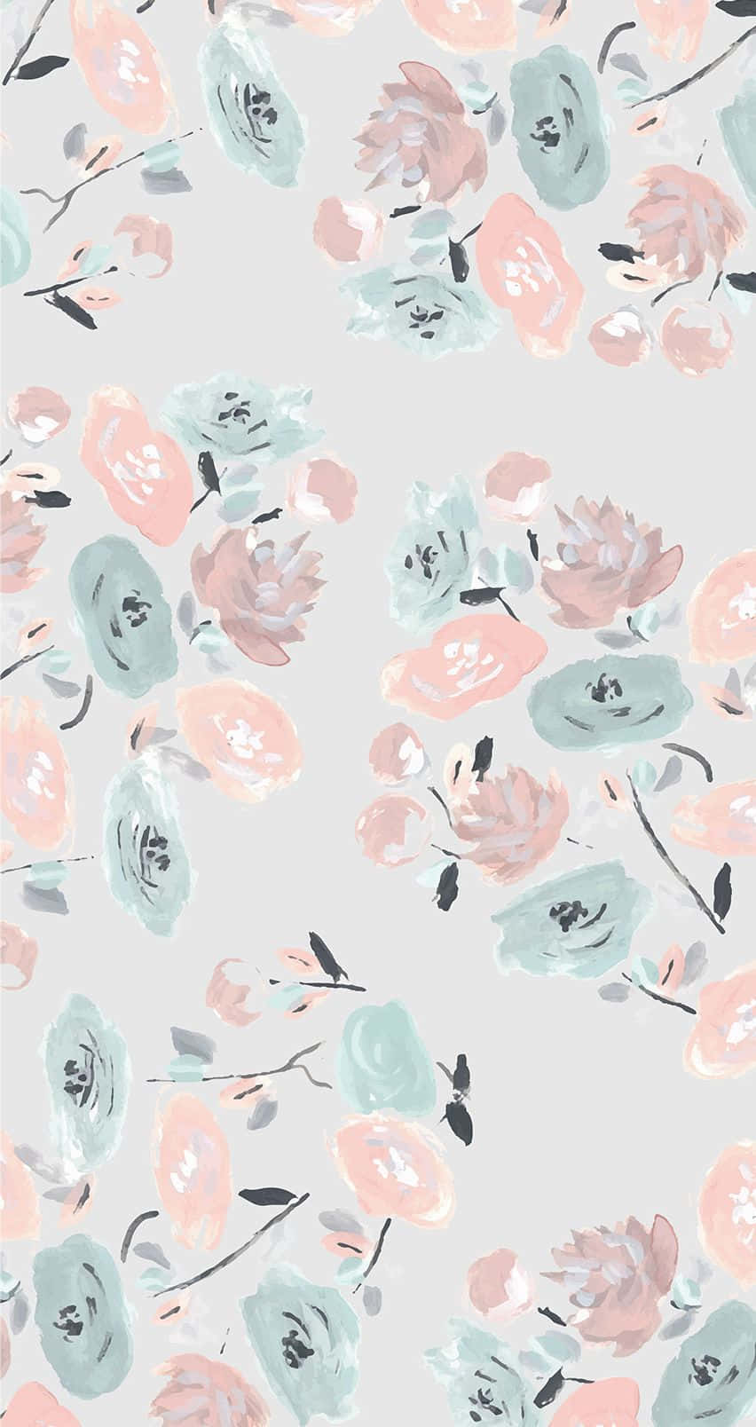A Floral Pattern In Pink, Gray And Green Wallpaper
