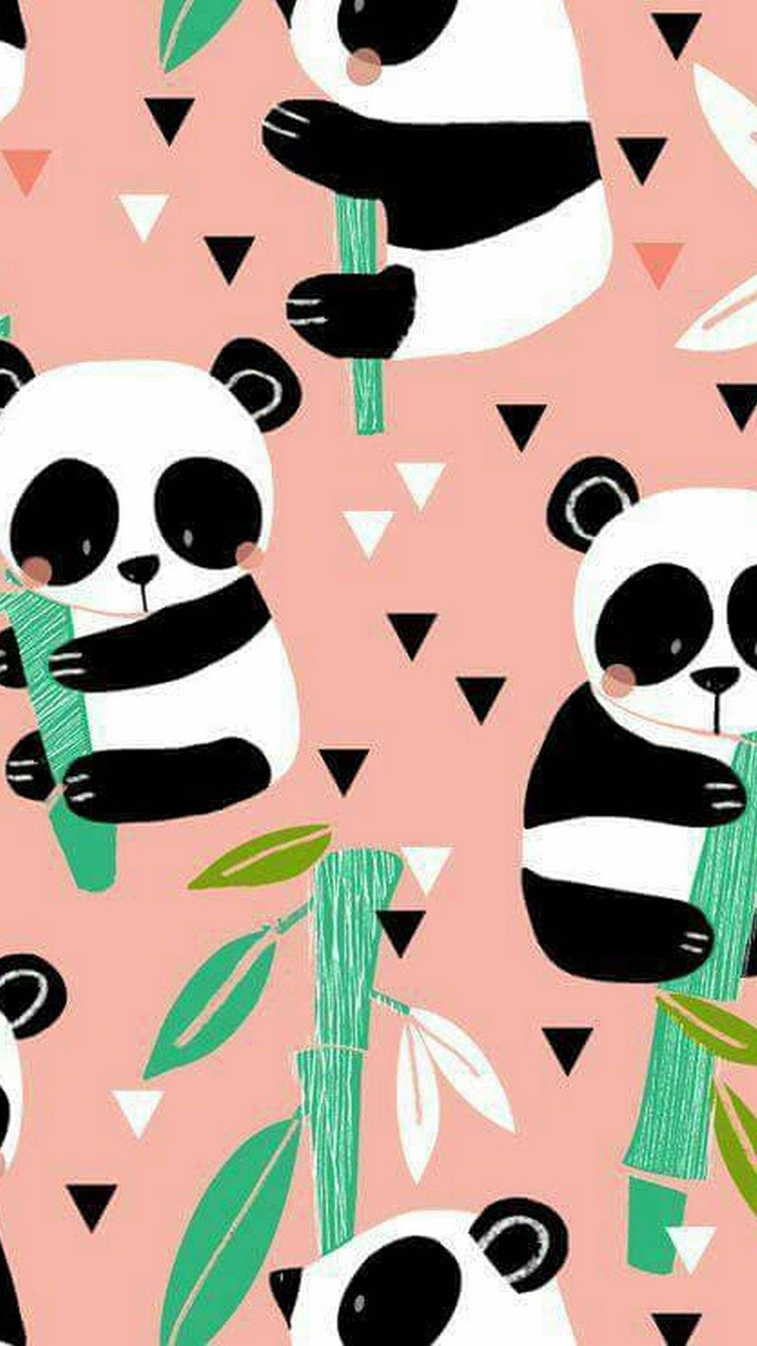 Pink Aesthetic Panda On Bamboo Wallpaper