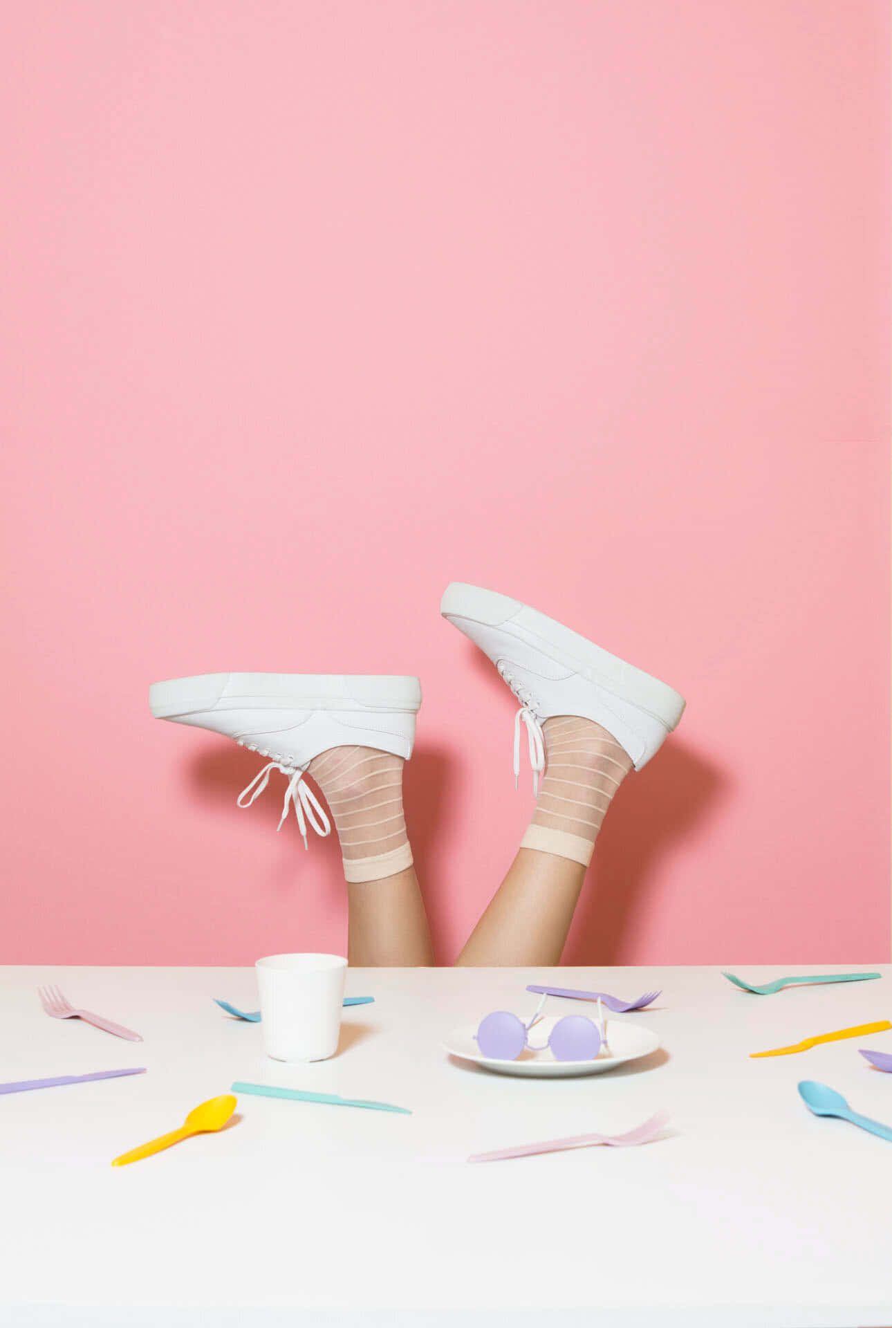 Pink Aesthetic Pastel Minimalist Upside Down Feet Wallpaper
