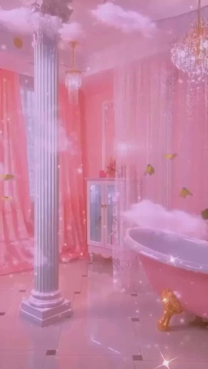 Bañoestético En Tonos Rosados Con Imagen Brillante De Glitter.