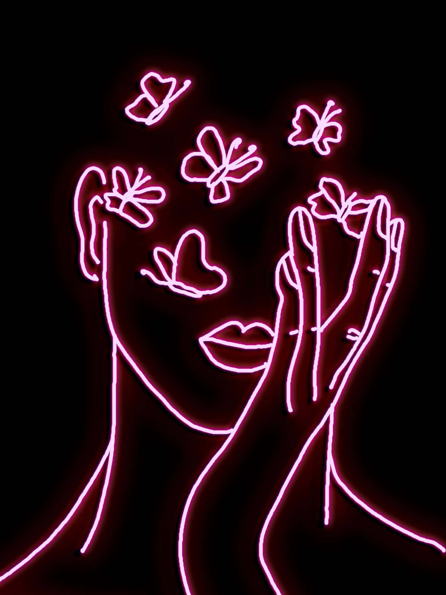 Lyserød Æstetisk Neon Line Art Billede:
