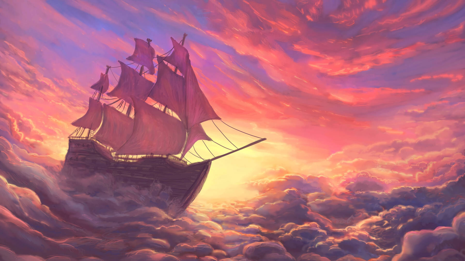 Pink Aesthetic Pirate Ship Wallpaper