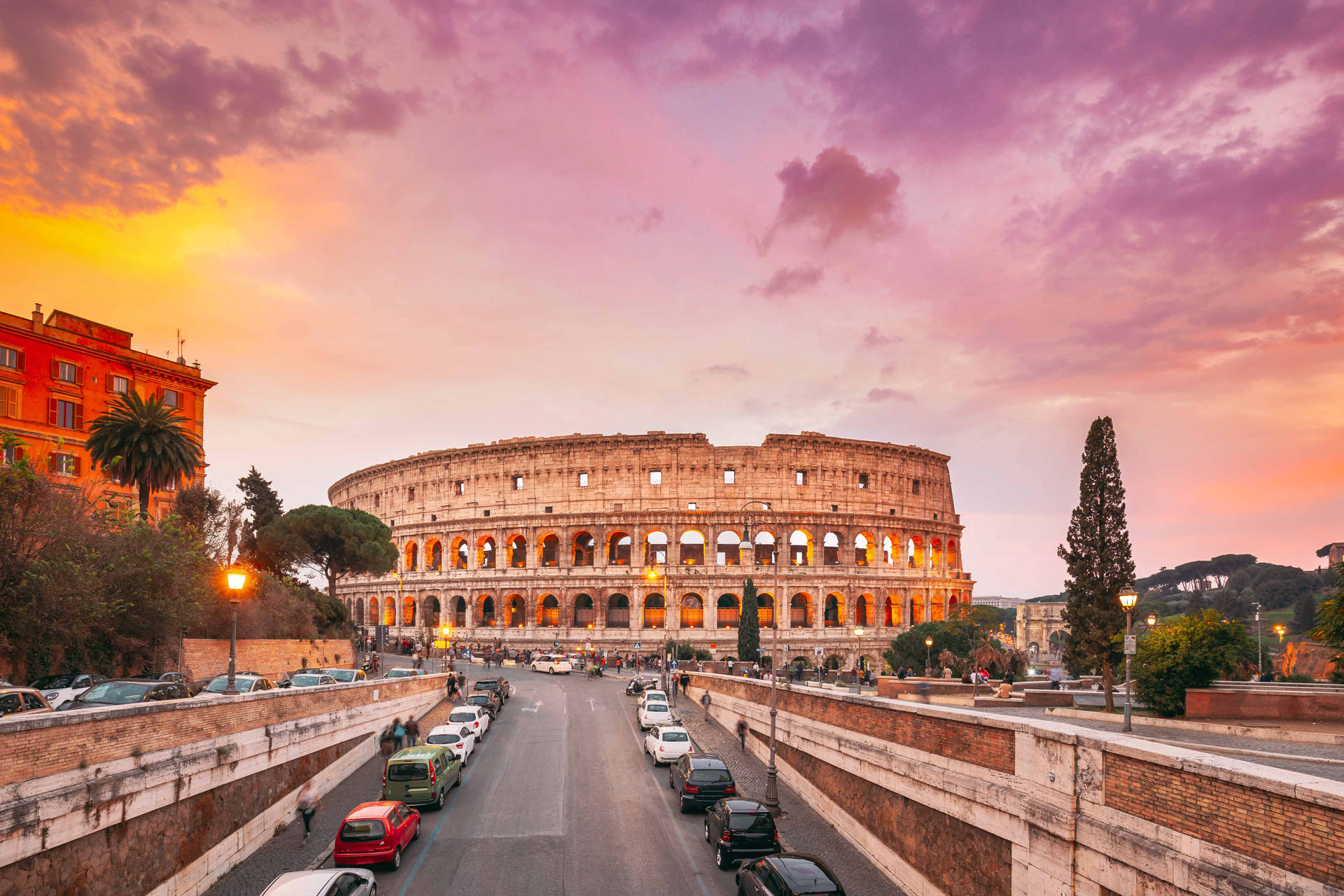 Románticoestético Coliseo Romano Rosa. Fondo de pantalla