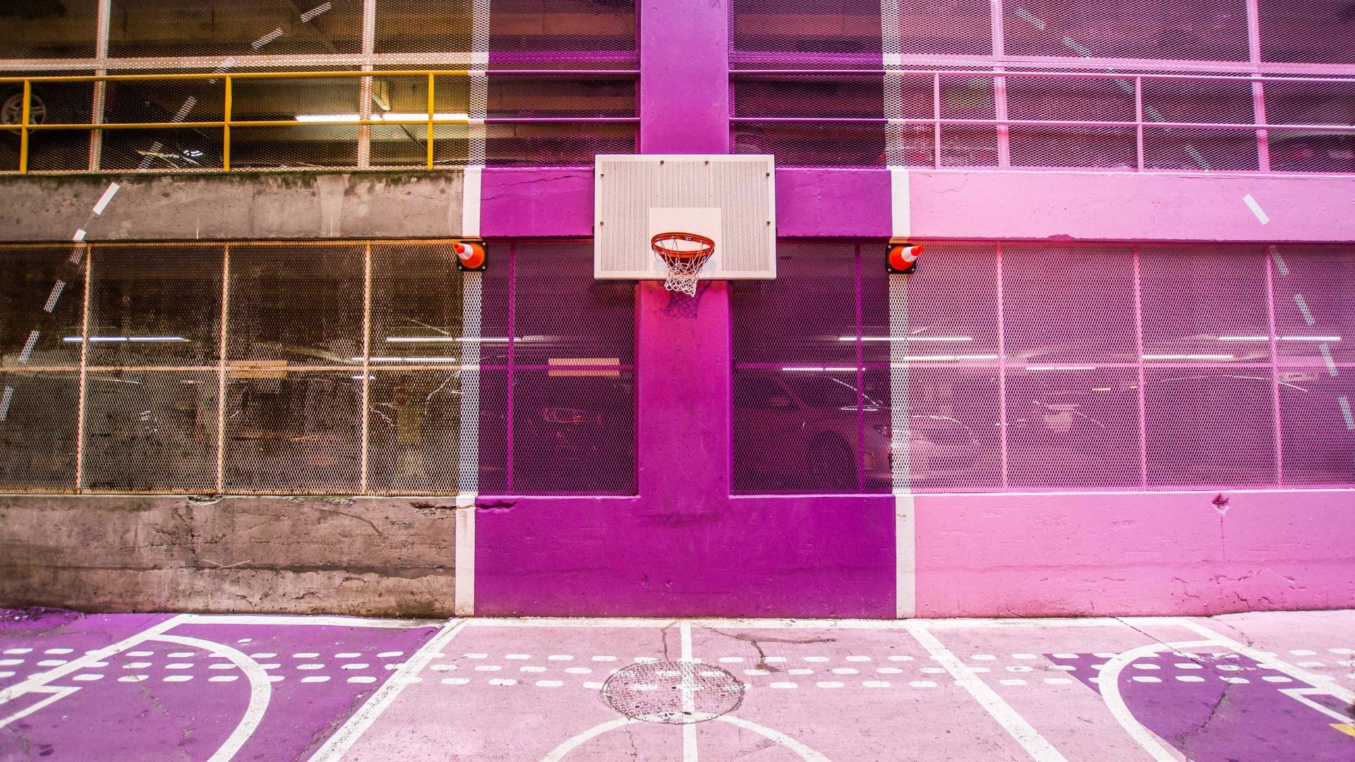 Pink Alley Basketball Court Wallpaper