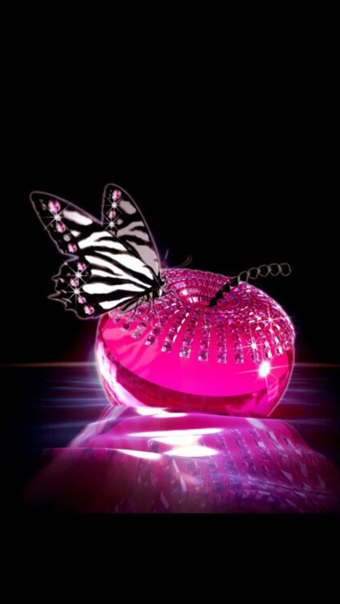 Apple And Butterfly Pink And Black Background