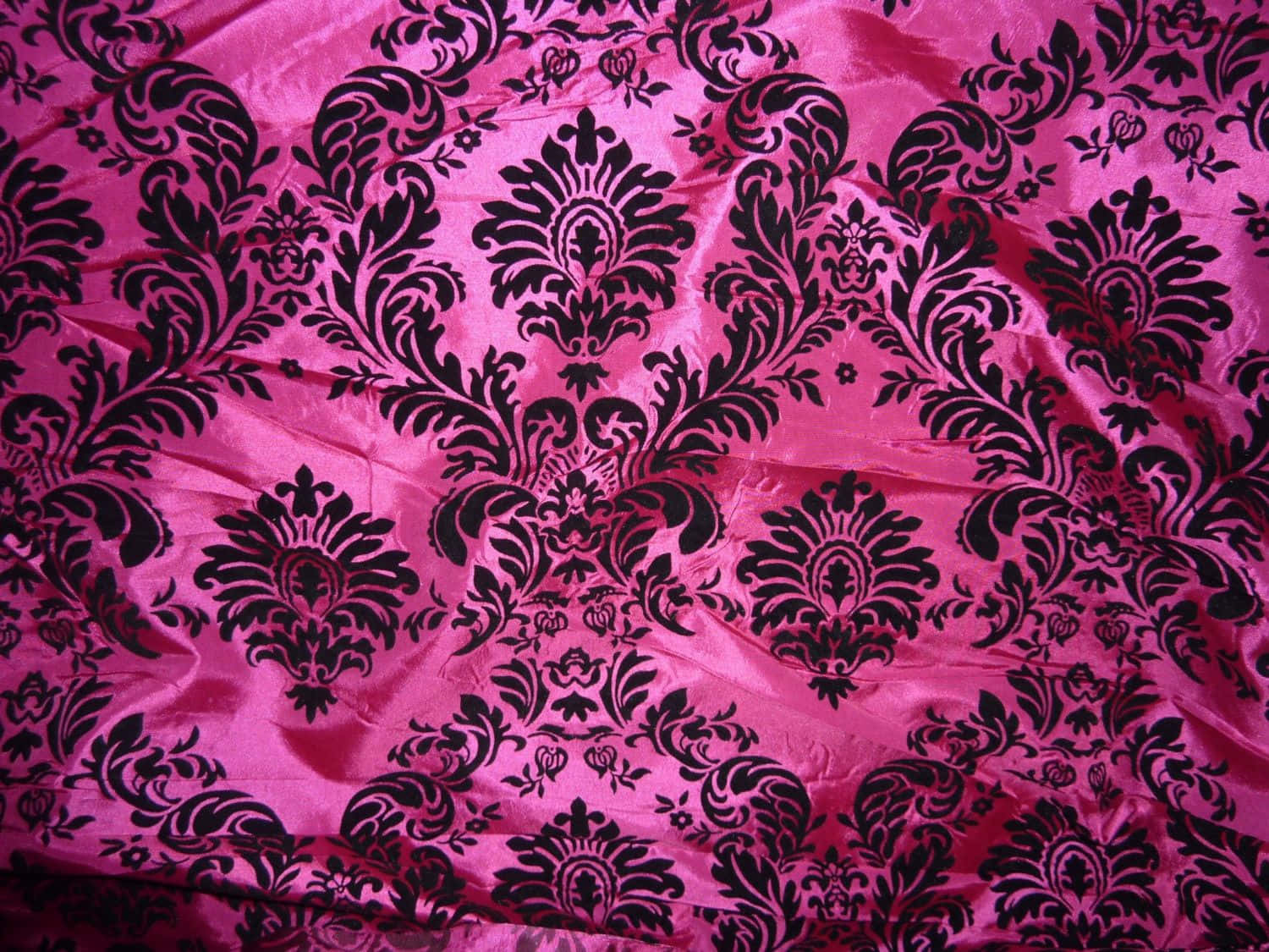 Taffeta Flocking Damask Pink And Black Background