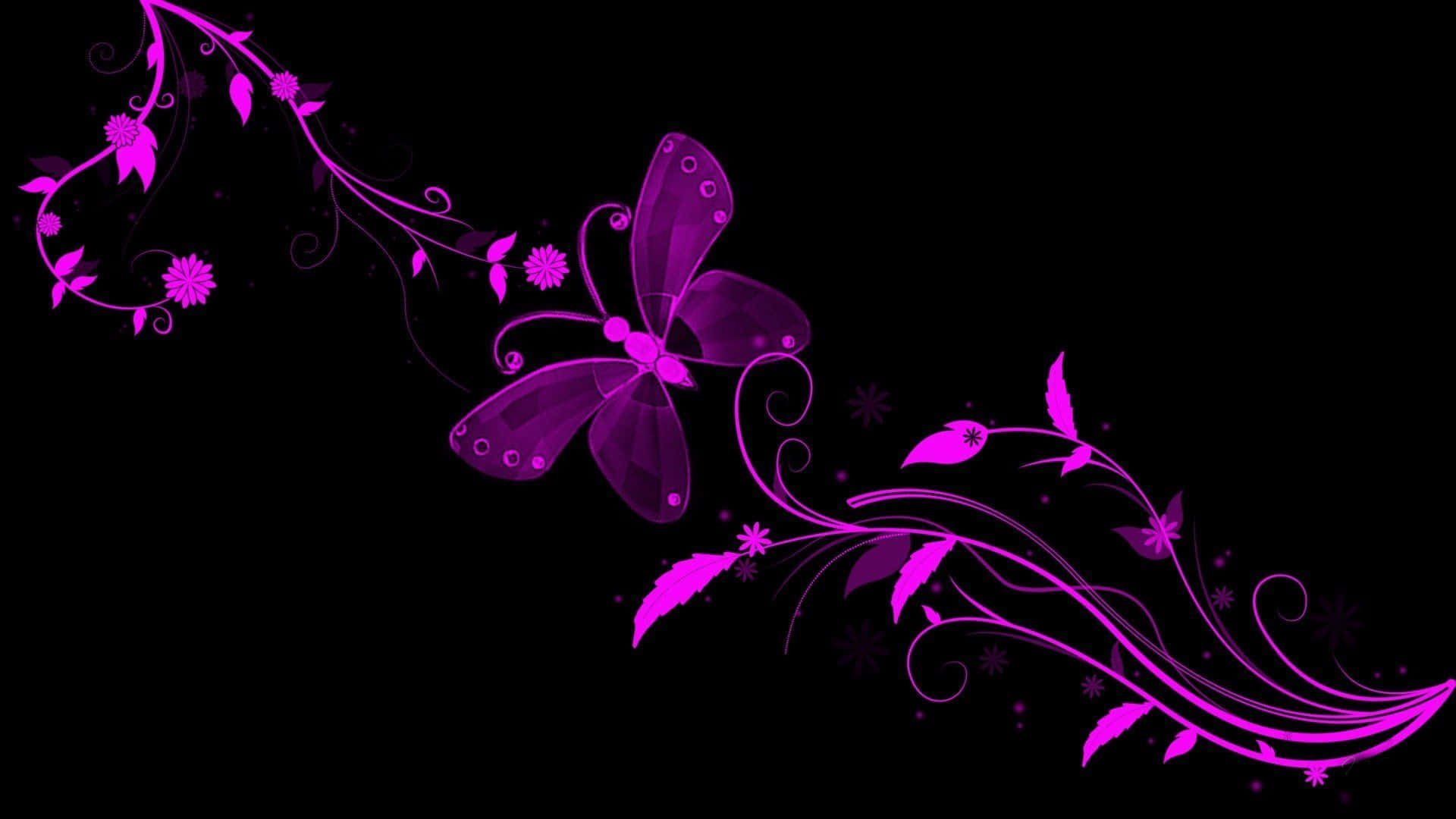 Butterfly And Flower Pink And Black Background