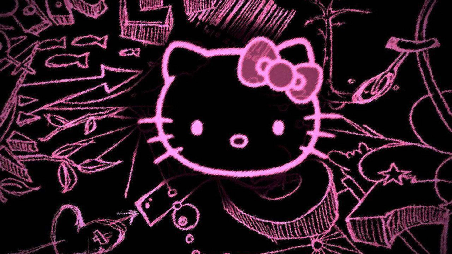 Pink And Black Hello Kitty Doodle Wallpaper