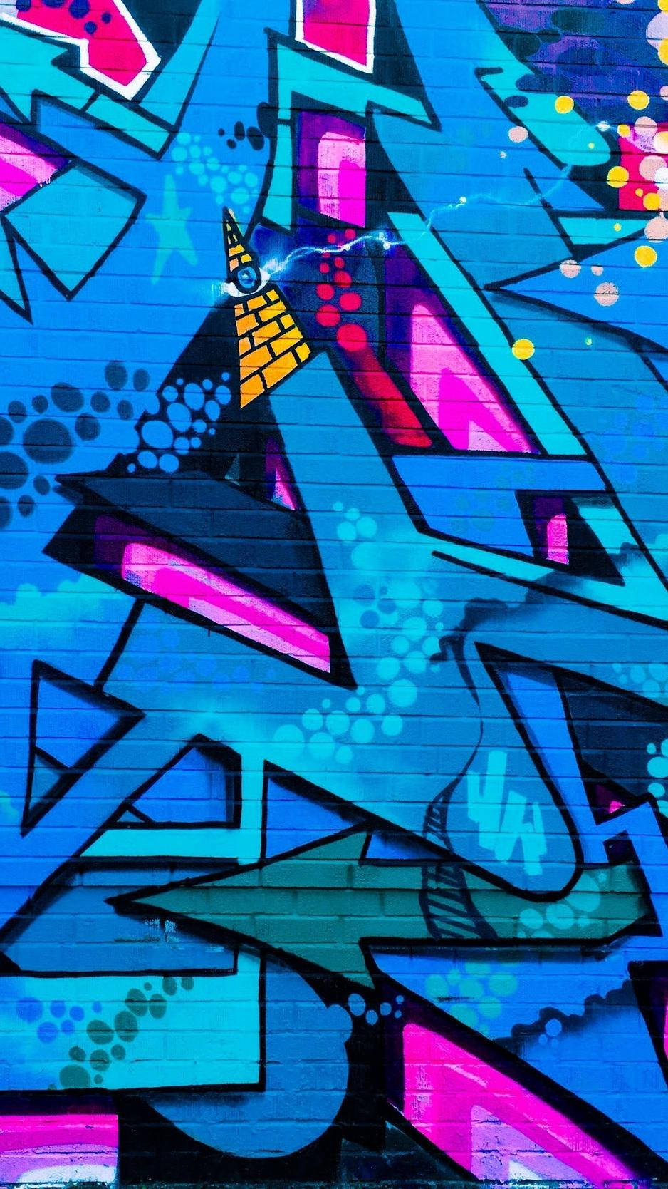 Pink And Blue Abstract Wall Graffiti Iphone Wallpaper
