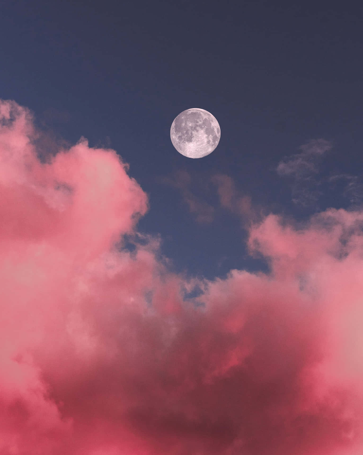 Fuldmåne Og Pink Og Blå Skyer Wallpaper