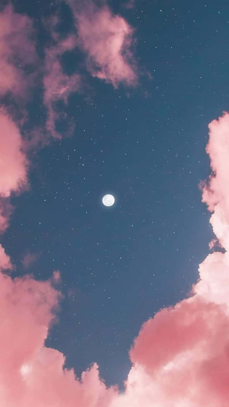 Pink And Blue Clouds And Moon Wallpaper