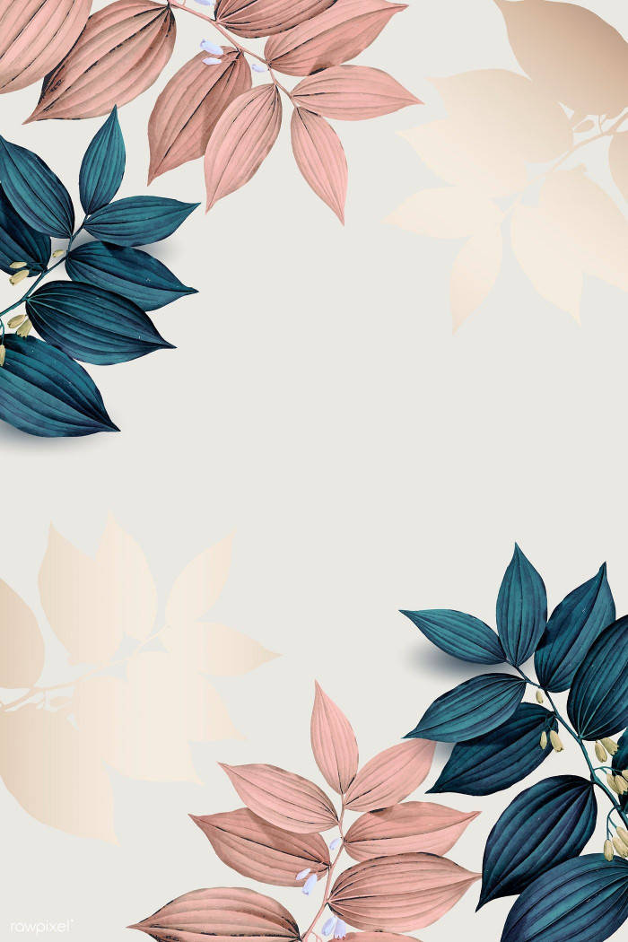 Pink And Blue Leaves Aesthetic With Cream Backdrop Picture