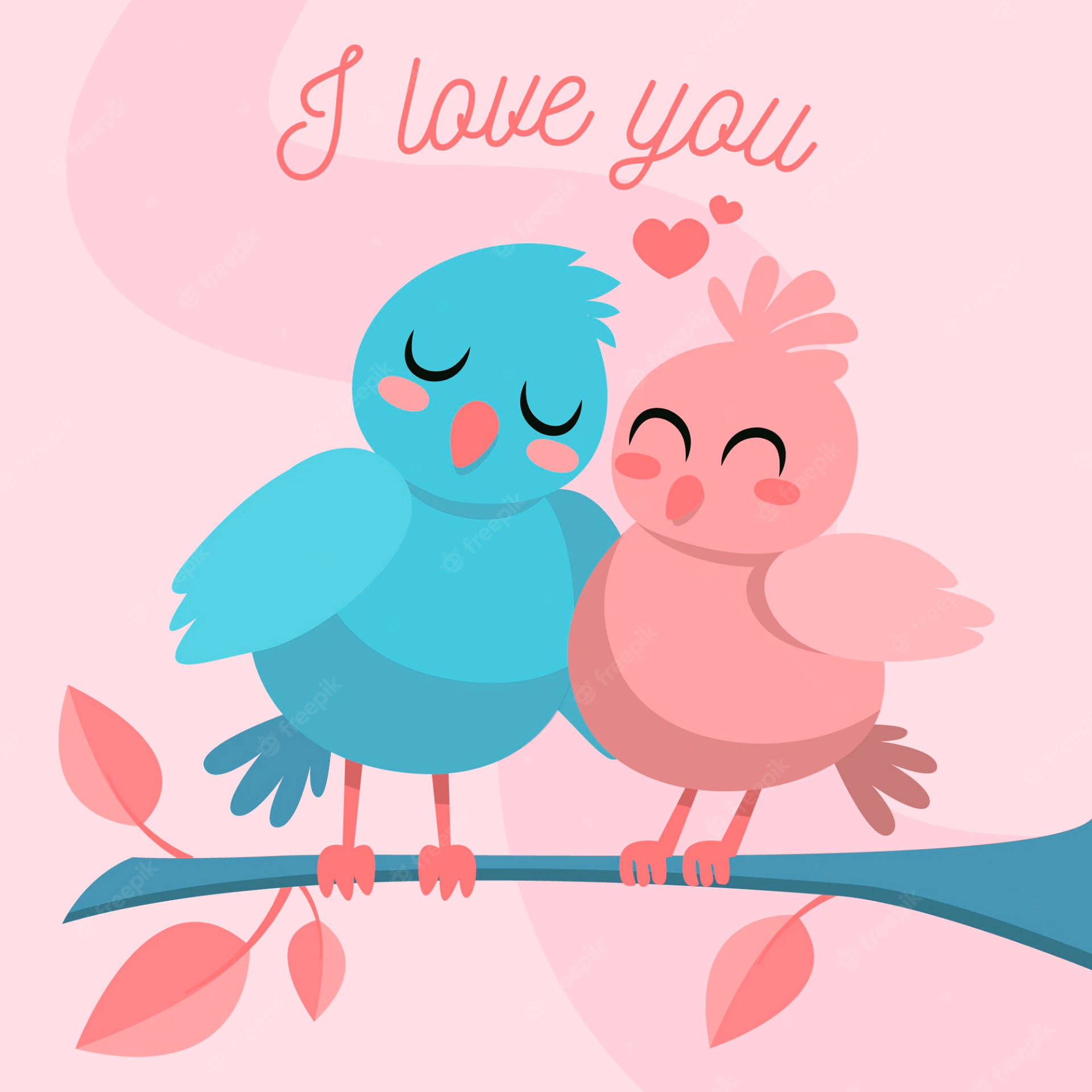 Pink And Blue Love Birds Wallpaper