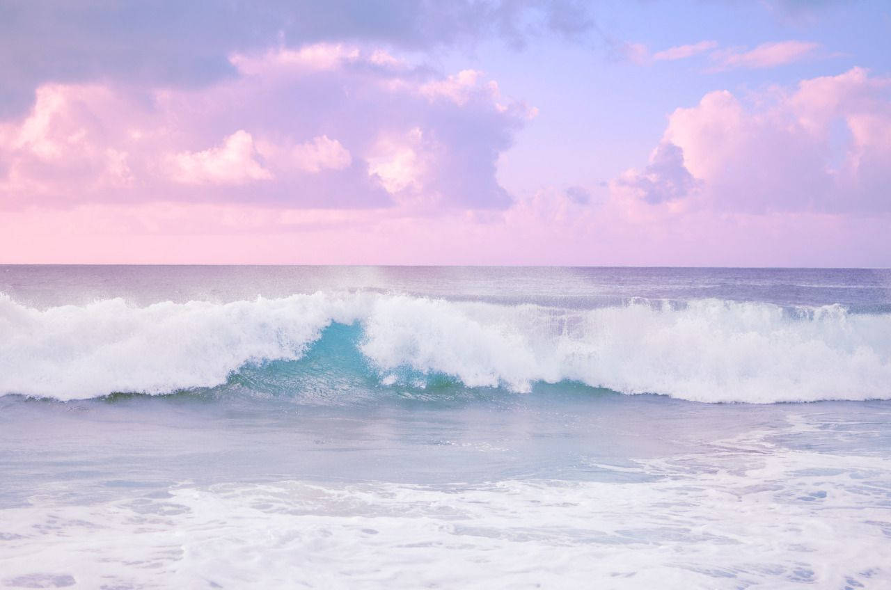 Pink And Blue Ocean Waves Wallpaper