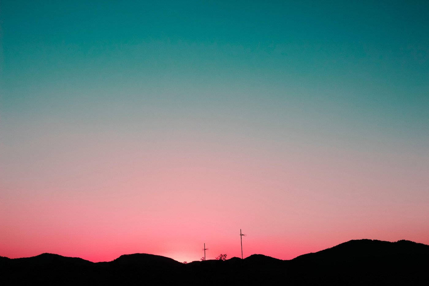 Pink And Blue Sunset Silhouette Picture