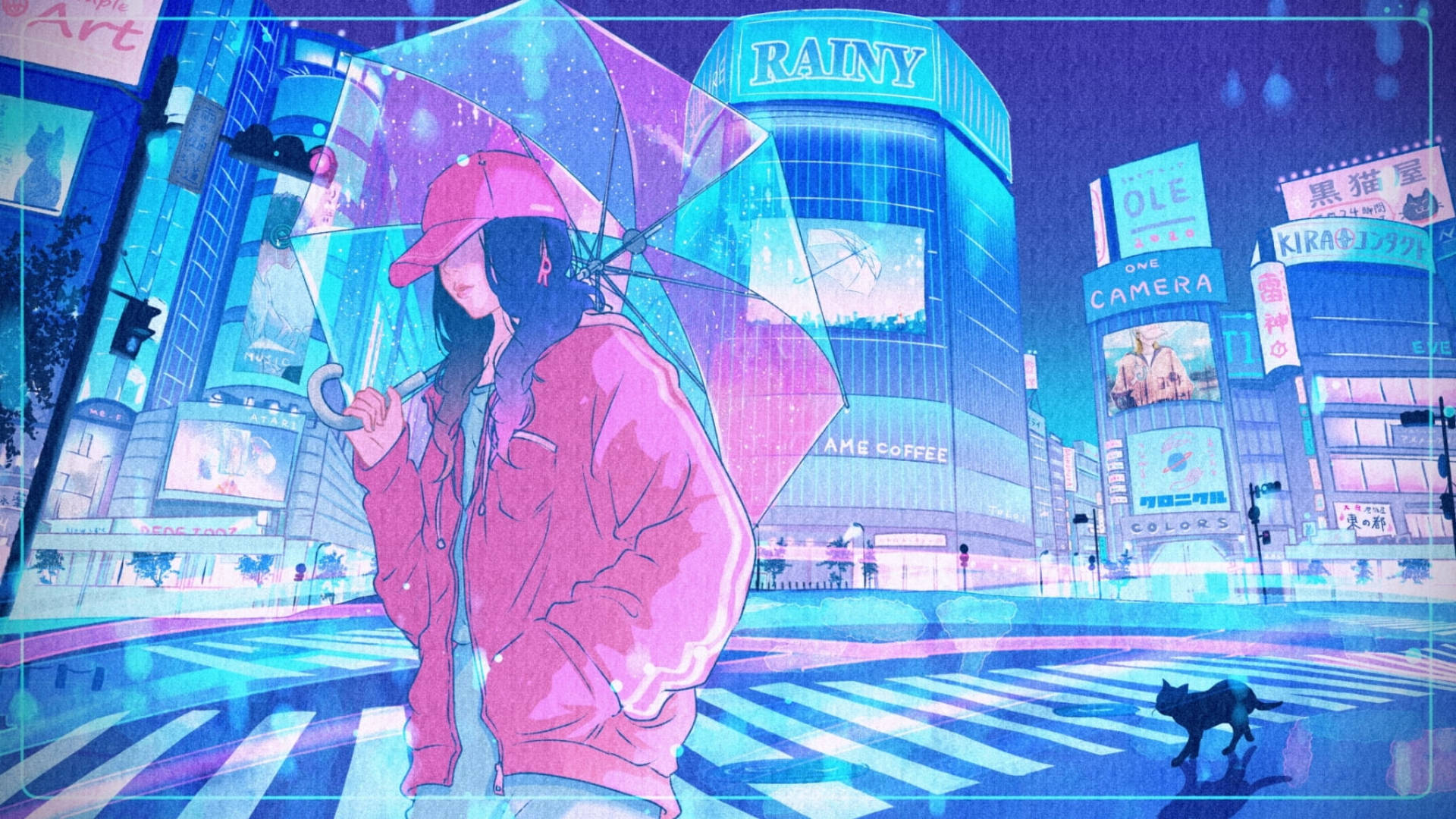 Pink And Blue Tokyo Japan Girl Background