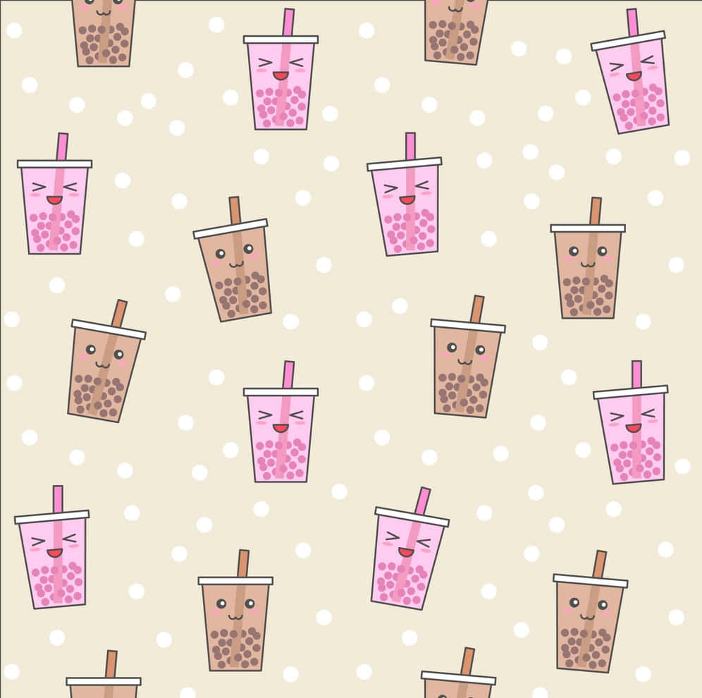 Pink And Brown Cute Boba Tea Wallpaper