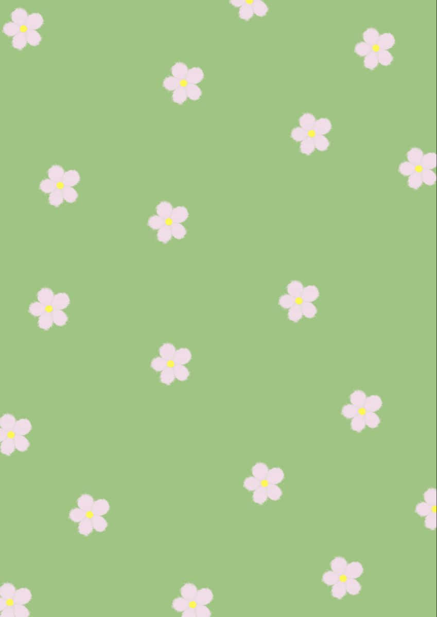 Lyserød og grøn æstetisk minimalistisk blomst mønster tapet Wallpaper