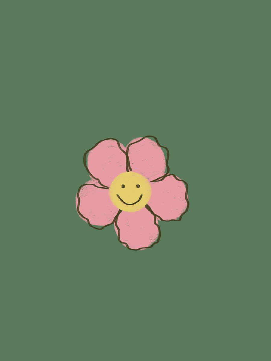 Pinkund Grüner Ästhetischer, Lächelnder Blume Wallpaper