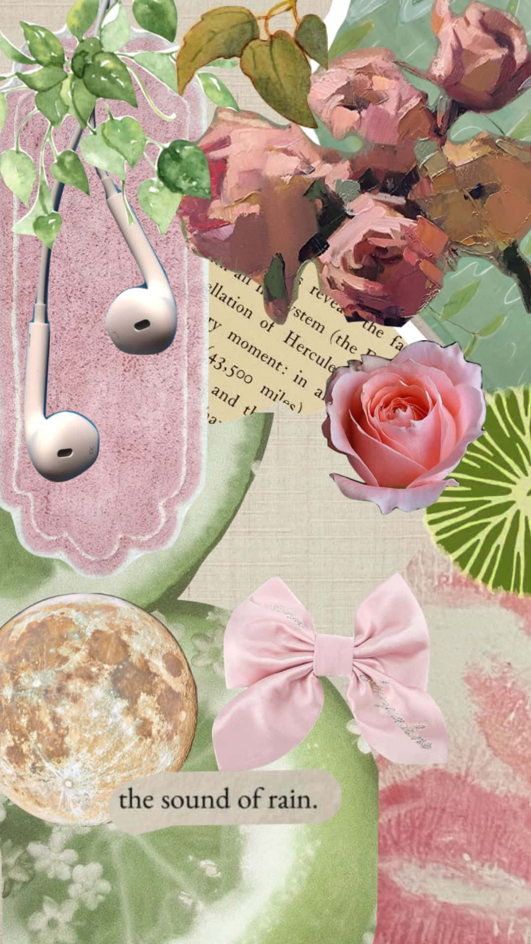 A Collage With Flowers, Leaves And A Hat Wallpaper