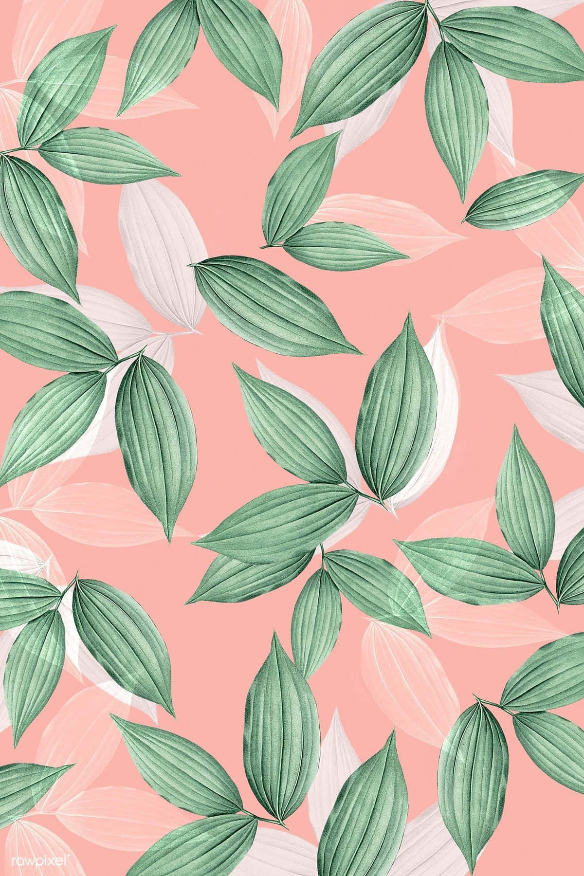 Leaves Art In Pink And Green Aesthetic Wallpaper