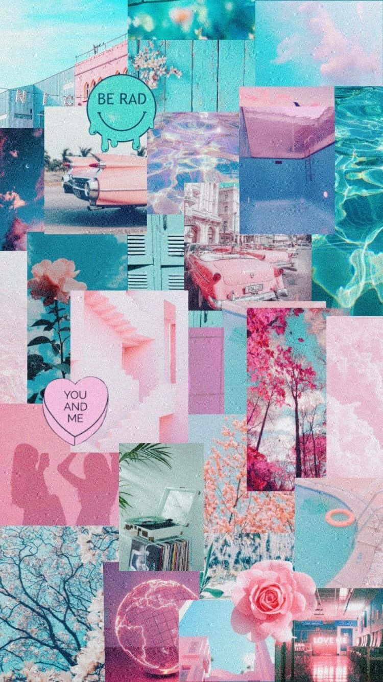 Et kollage af rosa og blå billeder Wallpaper