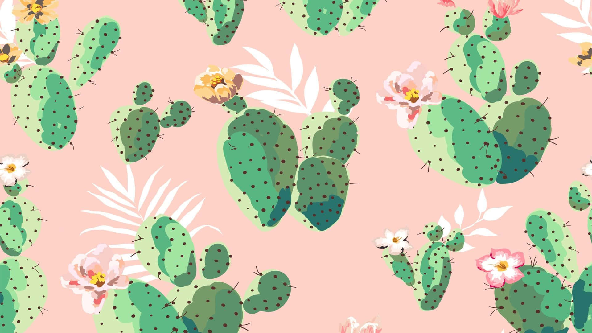 Pink And Green Cactus Pattern Wallpaper