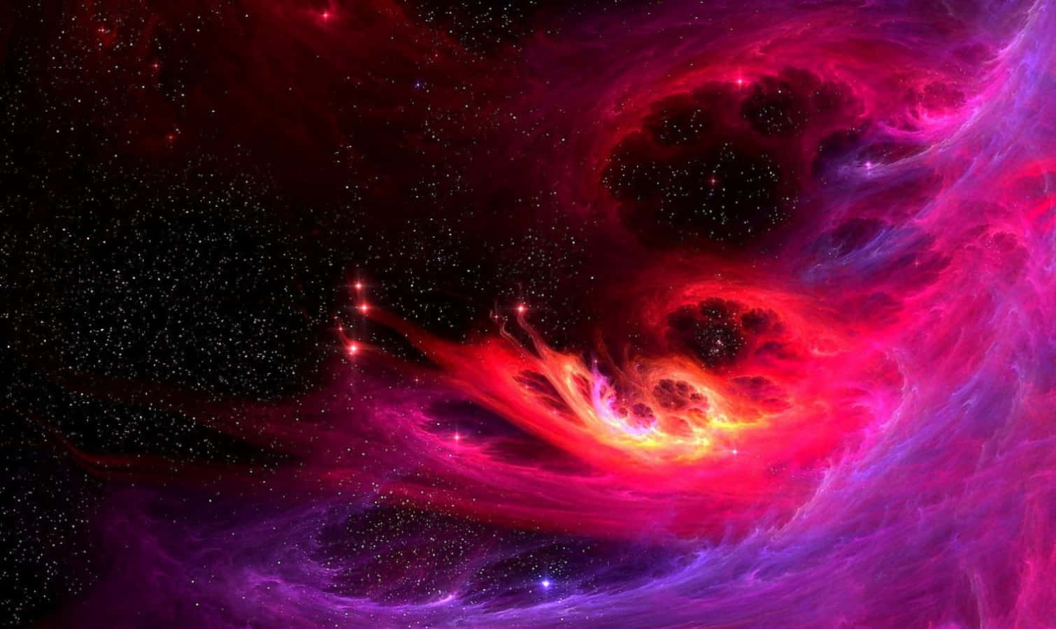 Look up to the stars and explore the mysterious beauty of a pink and purple galaxy. Wallpaper