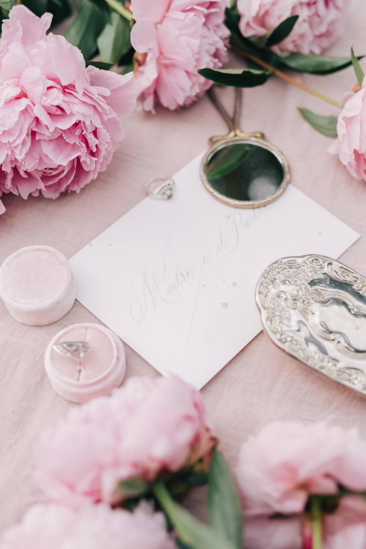 Elegant Pink and Silver Wedding Card Wallpaper