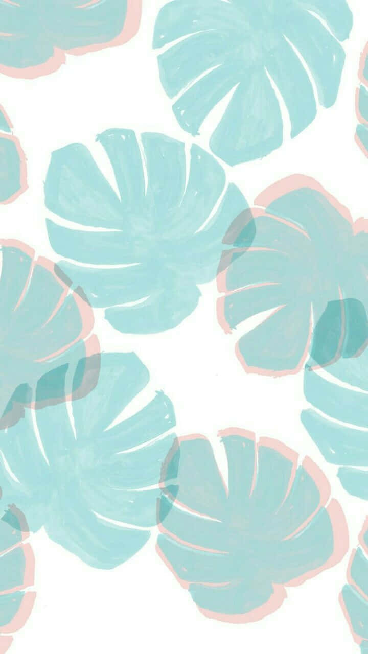 Einblau-rosa Tropisches Blattmuster Auf Weißem Hintergrund Wallpaper