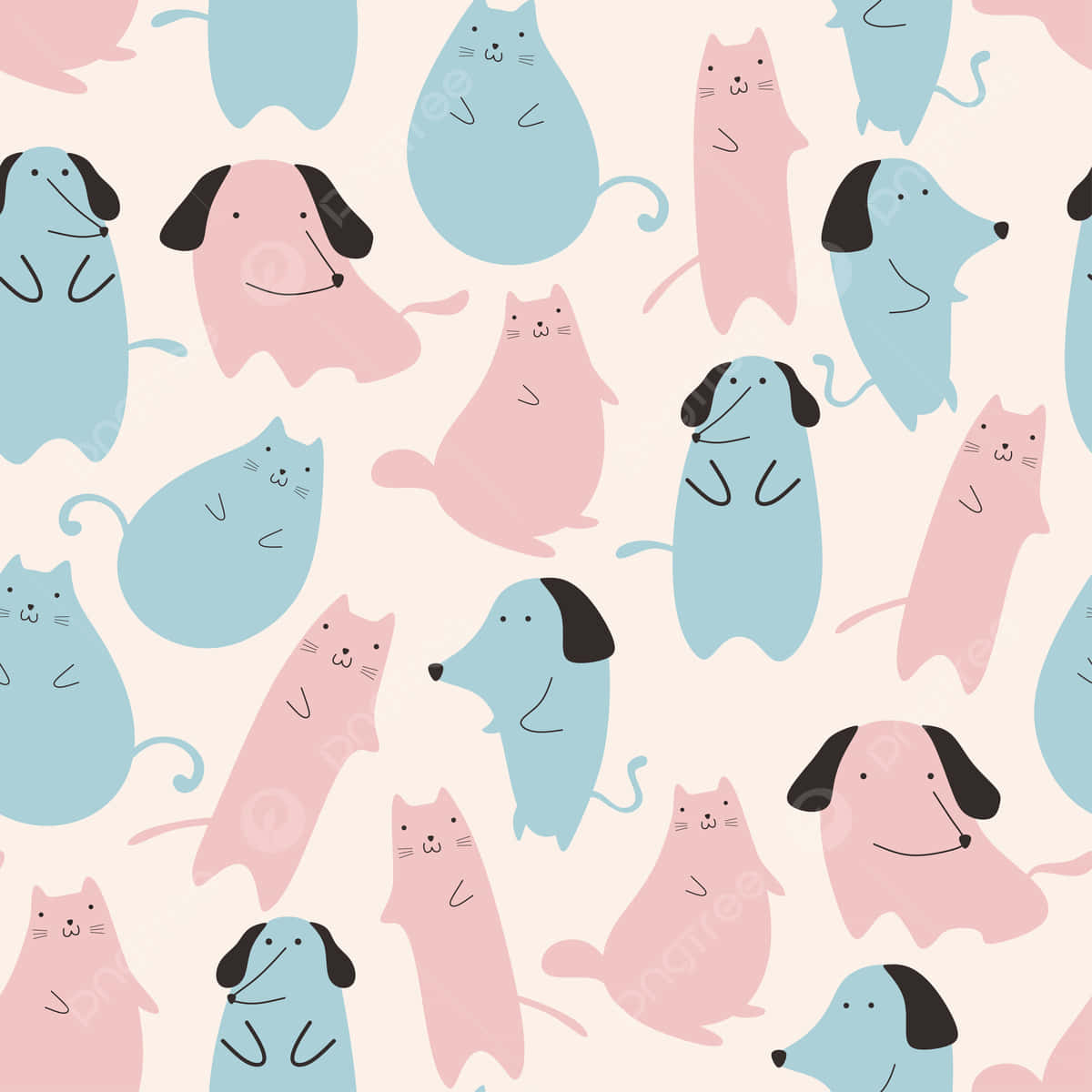 Cat And Dog Pattern Pink And Teal - Wallpaper Wallpaper
