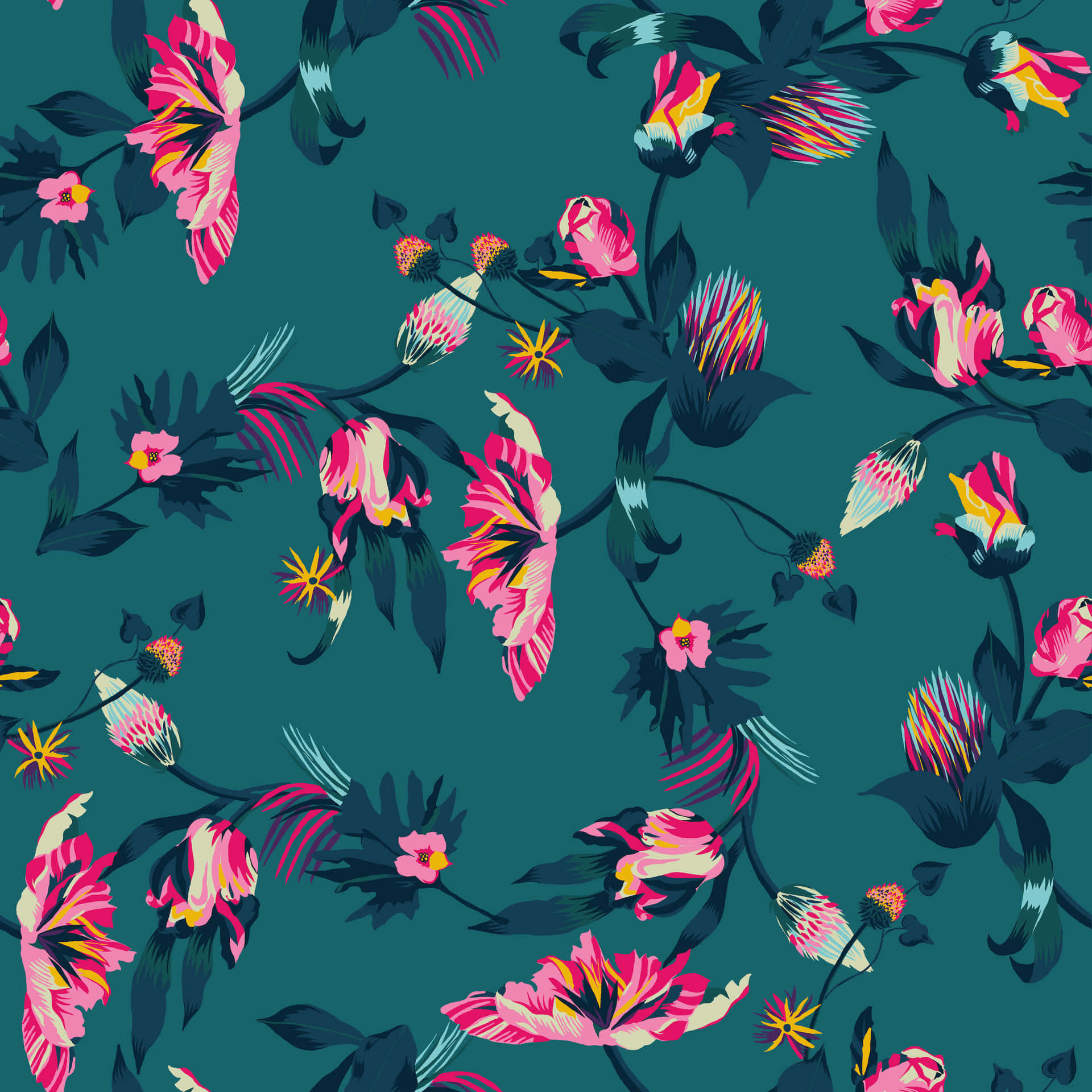 Pink Floral Pattern And Teal - Wallpaper Wallpaper