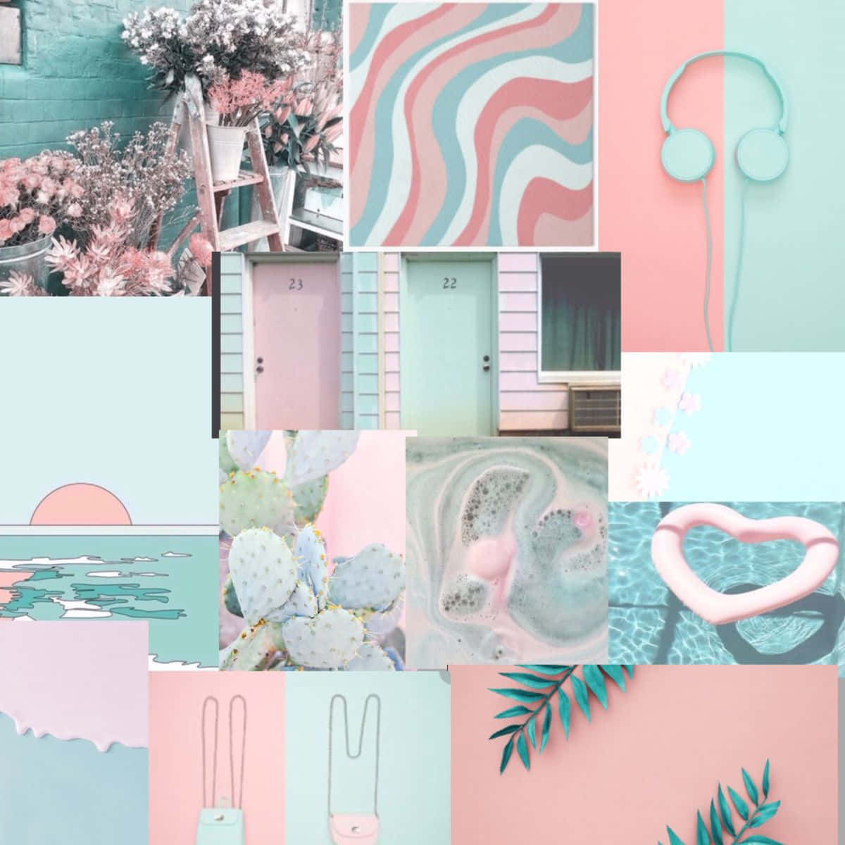 Collage Pictures Of Pink And Teal - Wallpaper Wallpaper