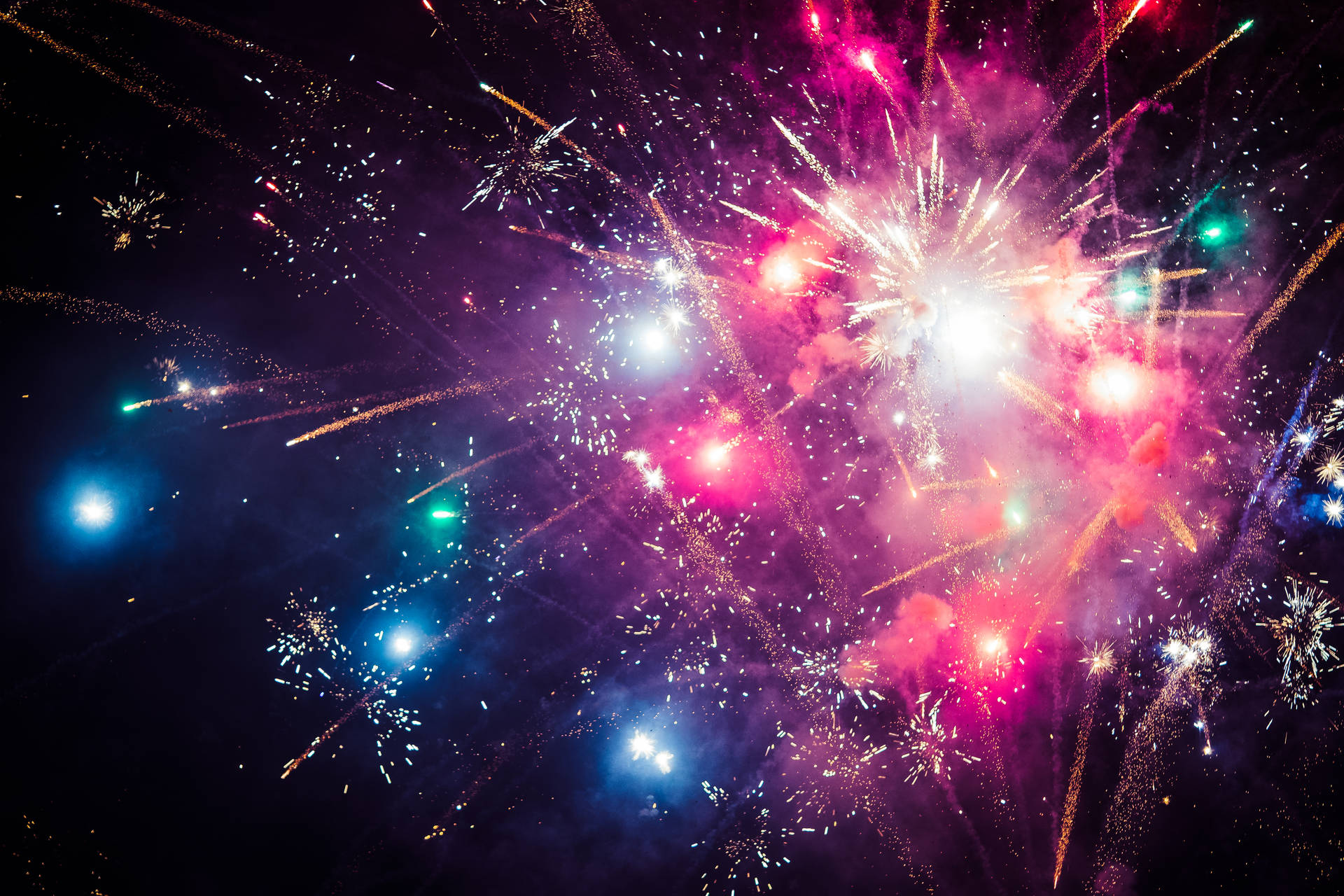 Pink And Violet Fireworks 1080p Hd Desktop Wallpaper