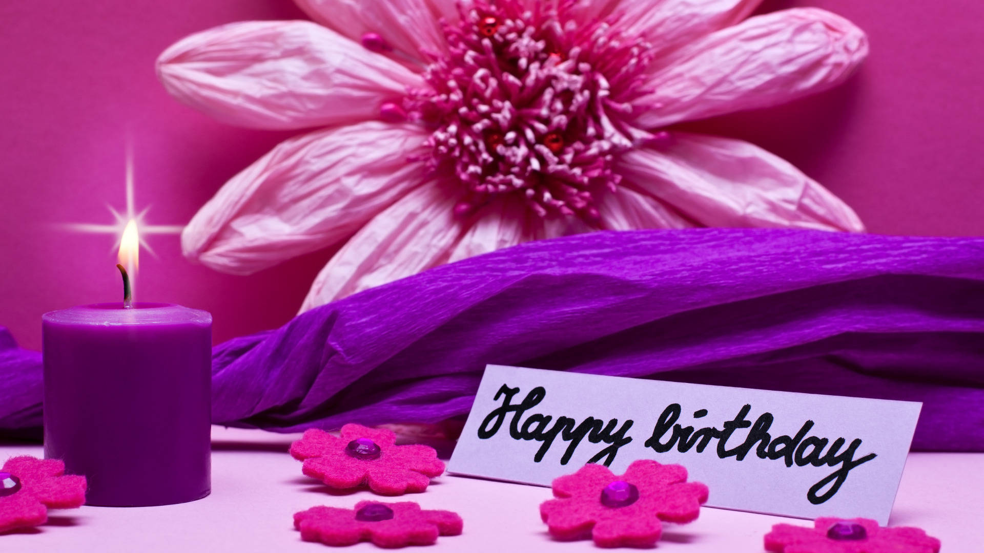 Pink And Violet Happy Birthday Flower Background Wallpaper