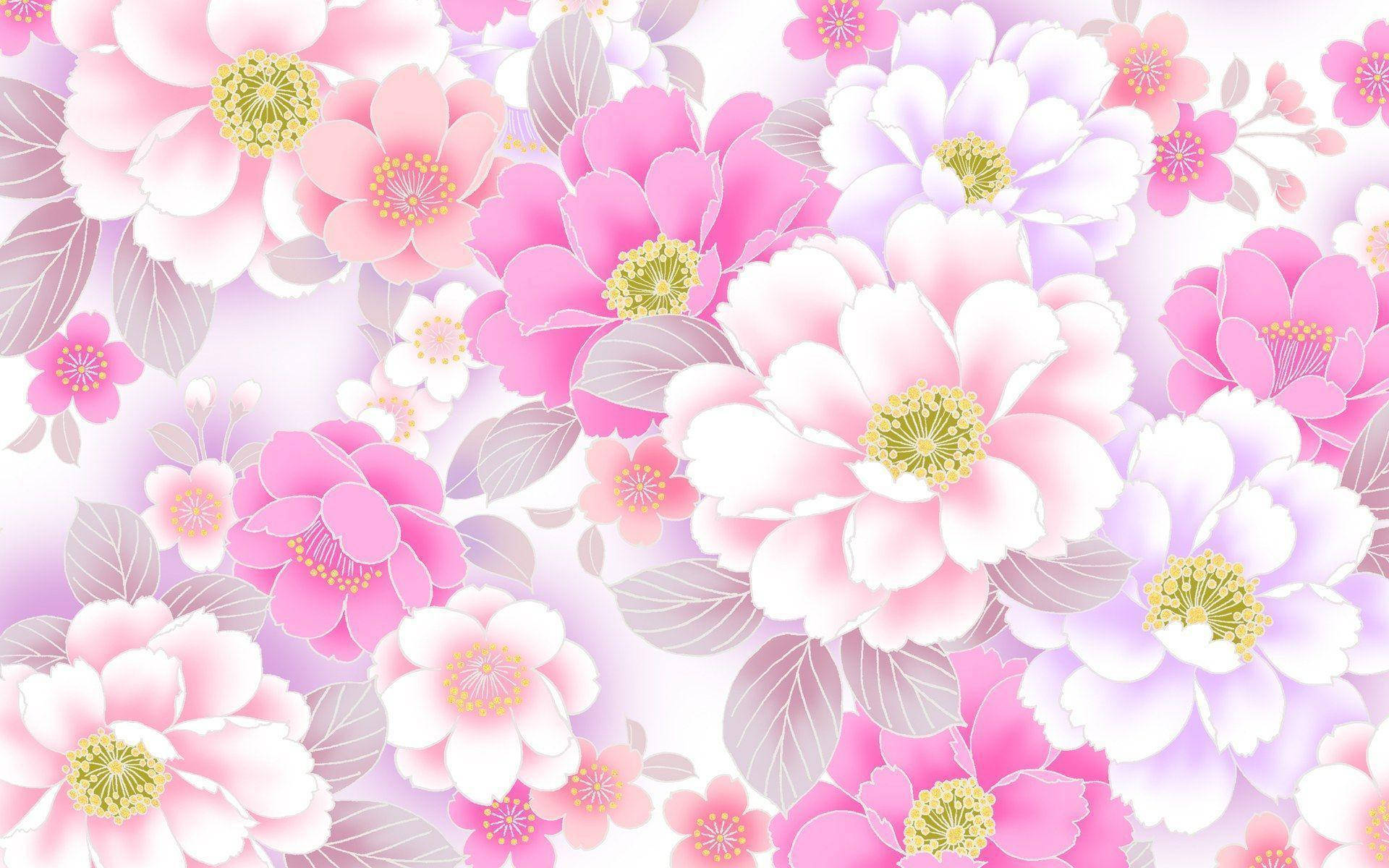 Rosaund Weiße Blumen Hintergrund Wallpaper