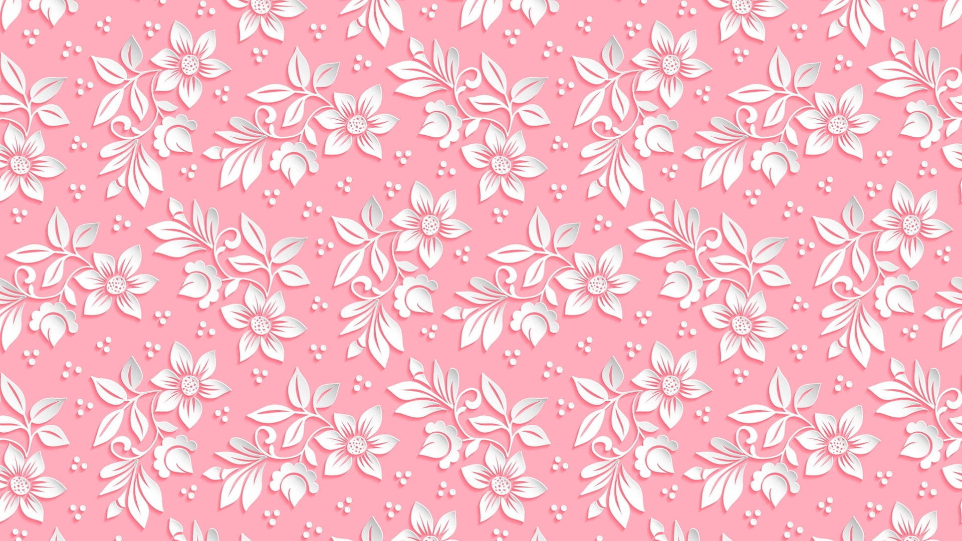 En pink floral mønster med hvide blomster Wallpaper
