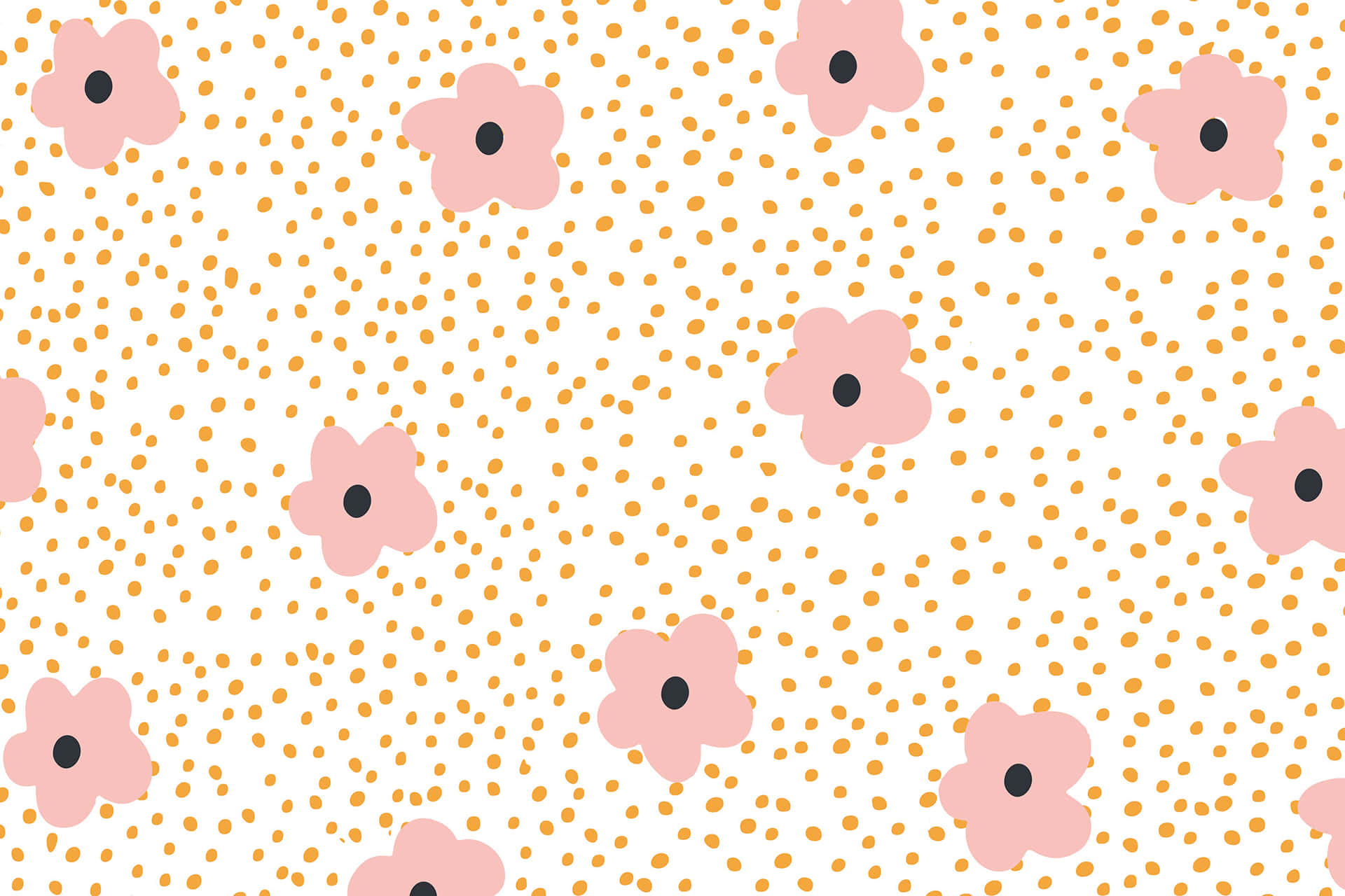 Pink Flowers With Pink And White Polka Dots Wallpaper