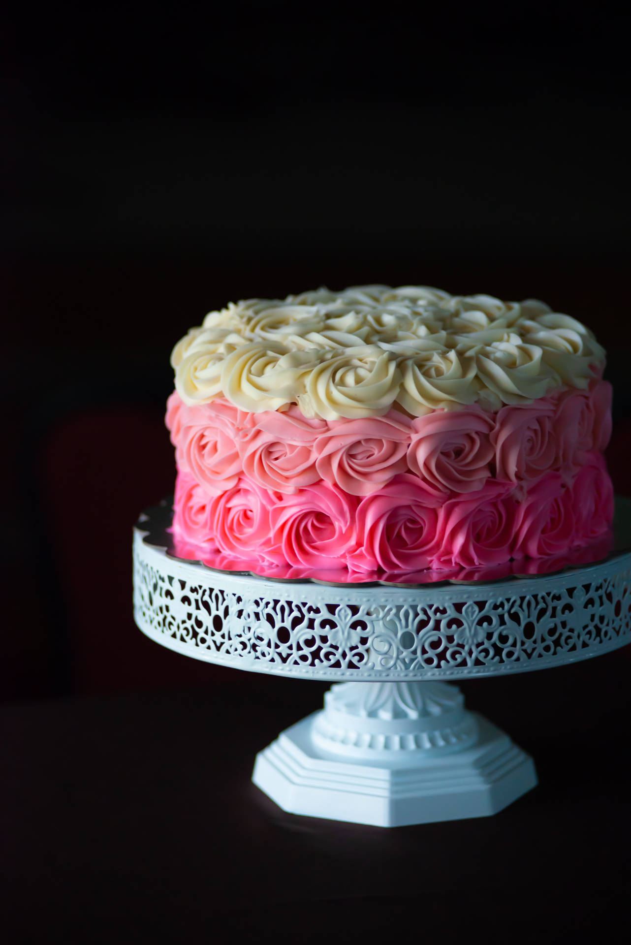 Pink And White Rosette Cake