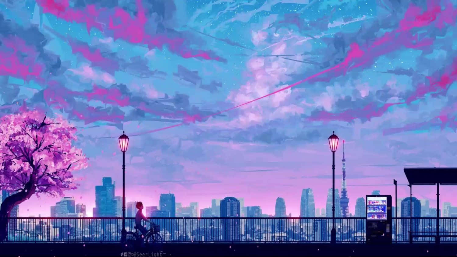 A young girl in an Anime world, the dreamy blues and pinks of her journey.