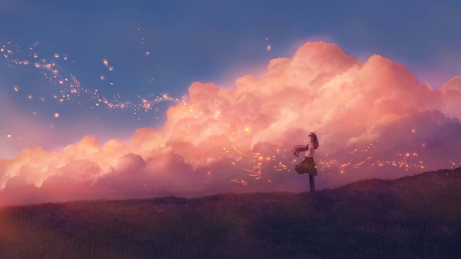 Bursting with vibrant pink, this anime background radiates serenity and relaxation.