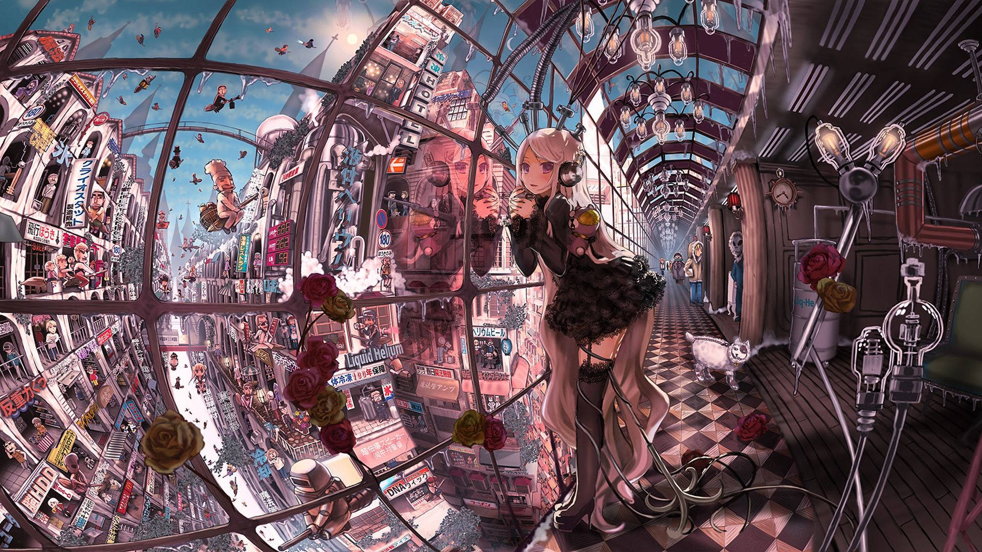 Pink Anime City Girl Wallpaper