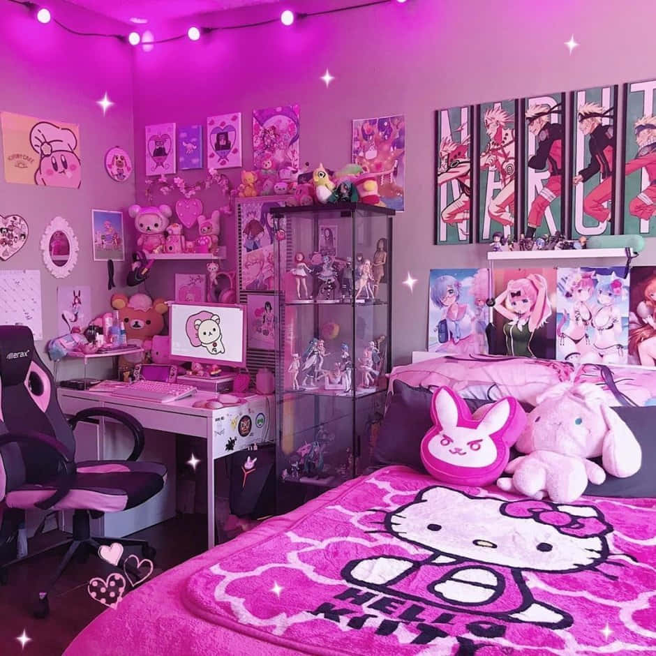 Pink Anime Gamer Room Decor Wallpaper