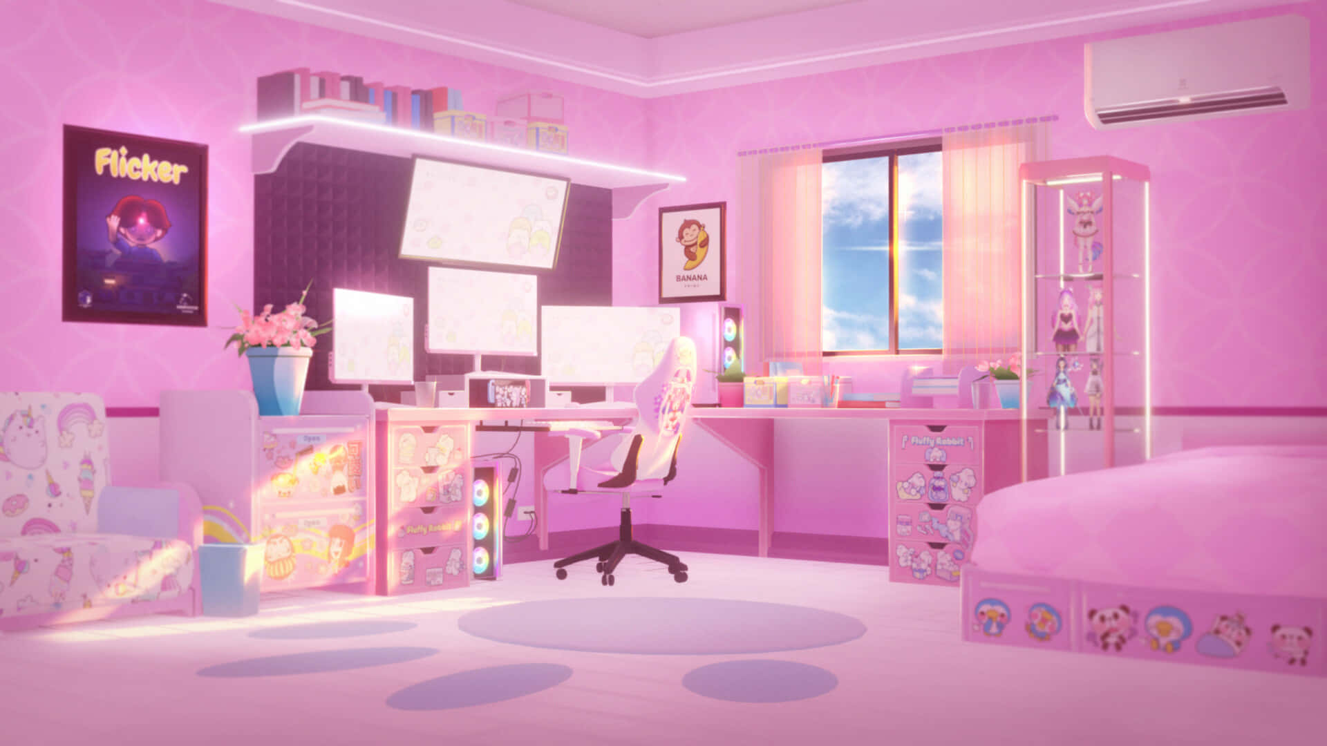 Pink Anime Gamer Room Setup Wallpaper